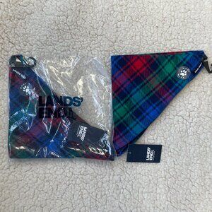 Lands' End Flannel Dog Bandana, Deep Sea Navy Festive Plaid, Set of 2, NWT